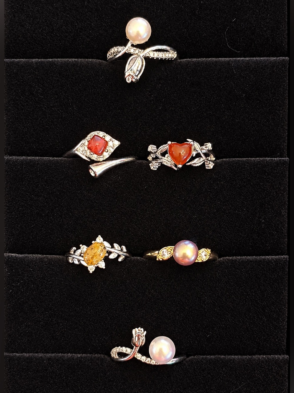 Sterling Silver Red and Pink Gemstone Ring Collection